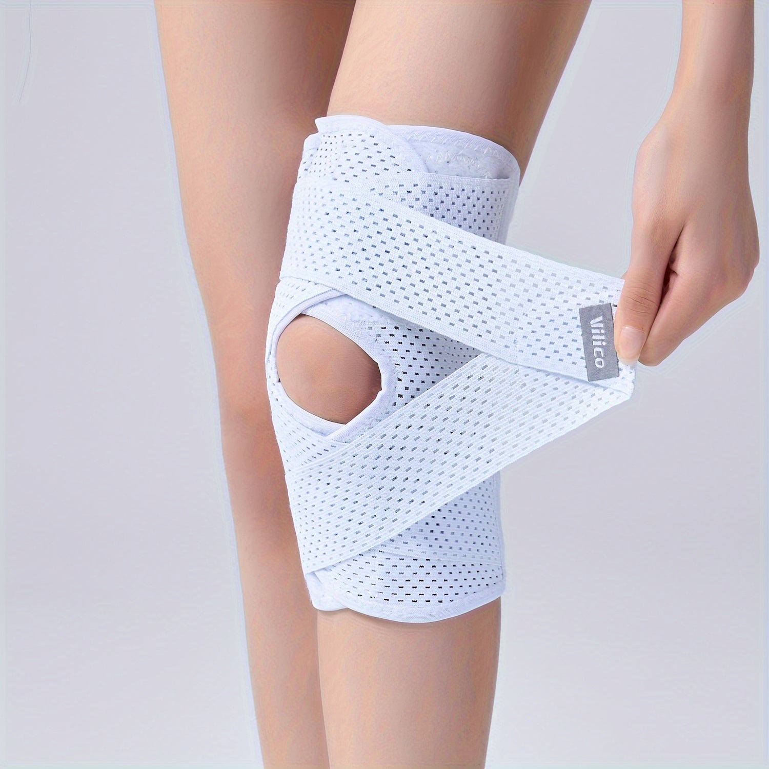 Genouillère élastique unisexe, respirante en polyester, maintien sportif pour basketball et activités de plein air variées.