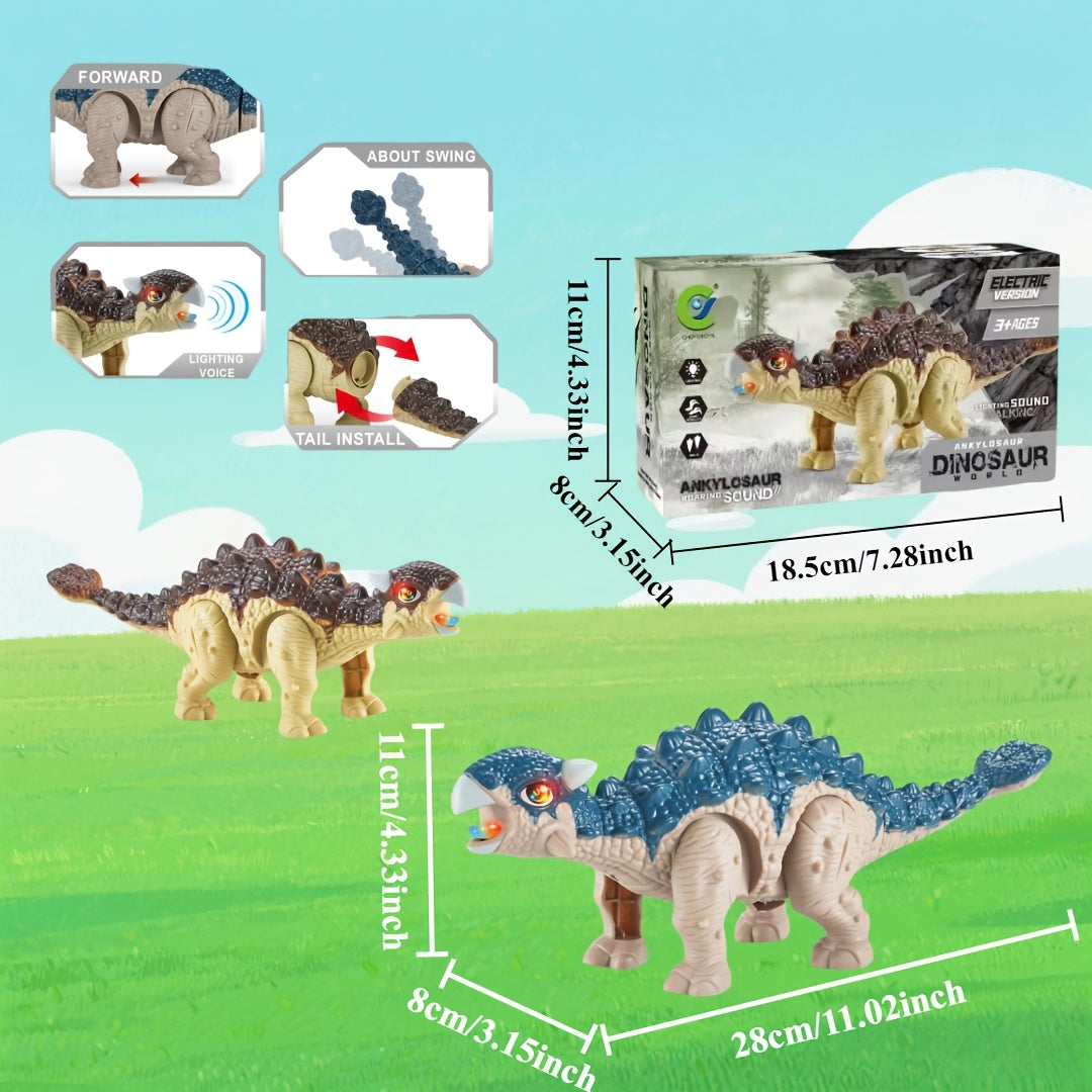 Jouet électrique dinosaure avec queue mobile, sons et lumières, modèles T-Rex, Tricératops, parfait cadeau Halloween, Noël ou anniversaire.