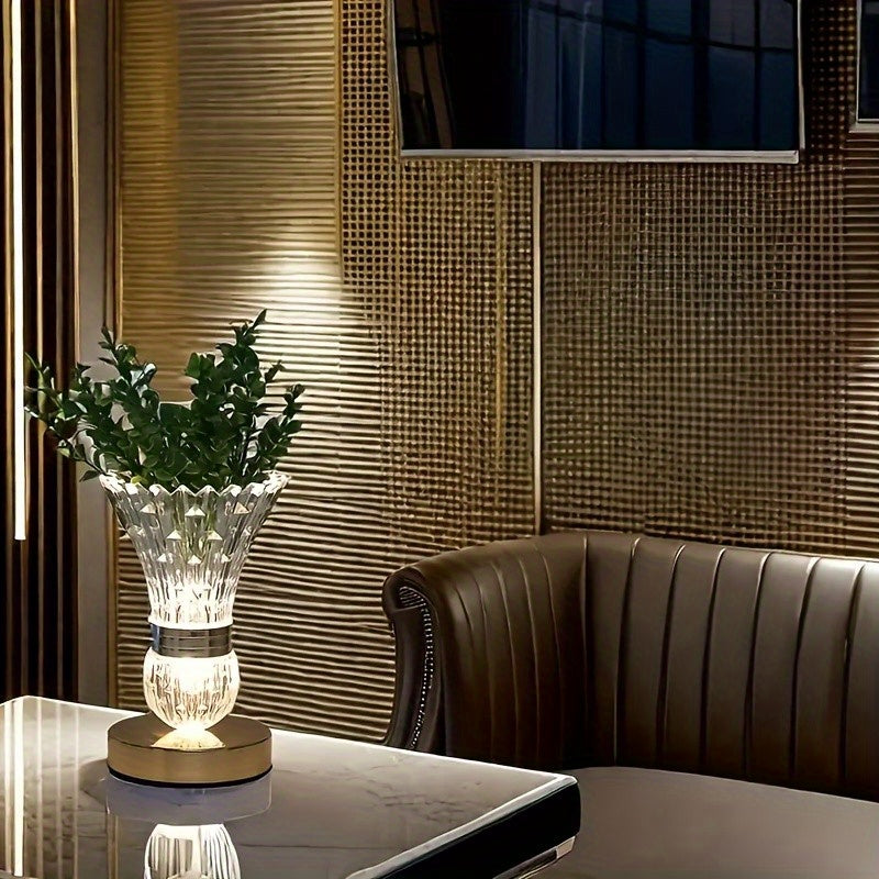 Lampe de table en cristal, intensité réglable, design plume moderne, USB, contrôle tactile, idéale chevet, bureau et salon.