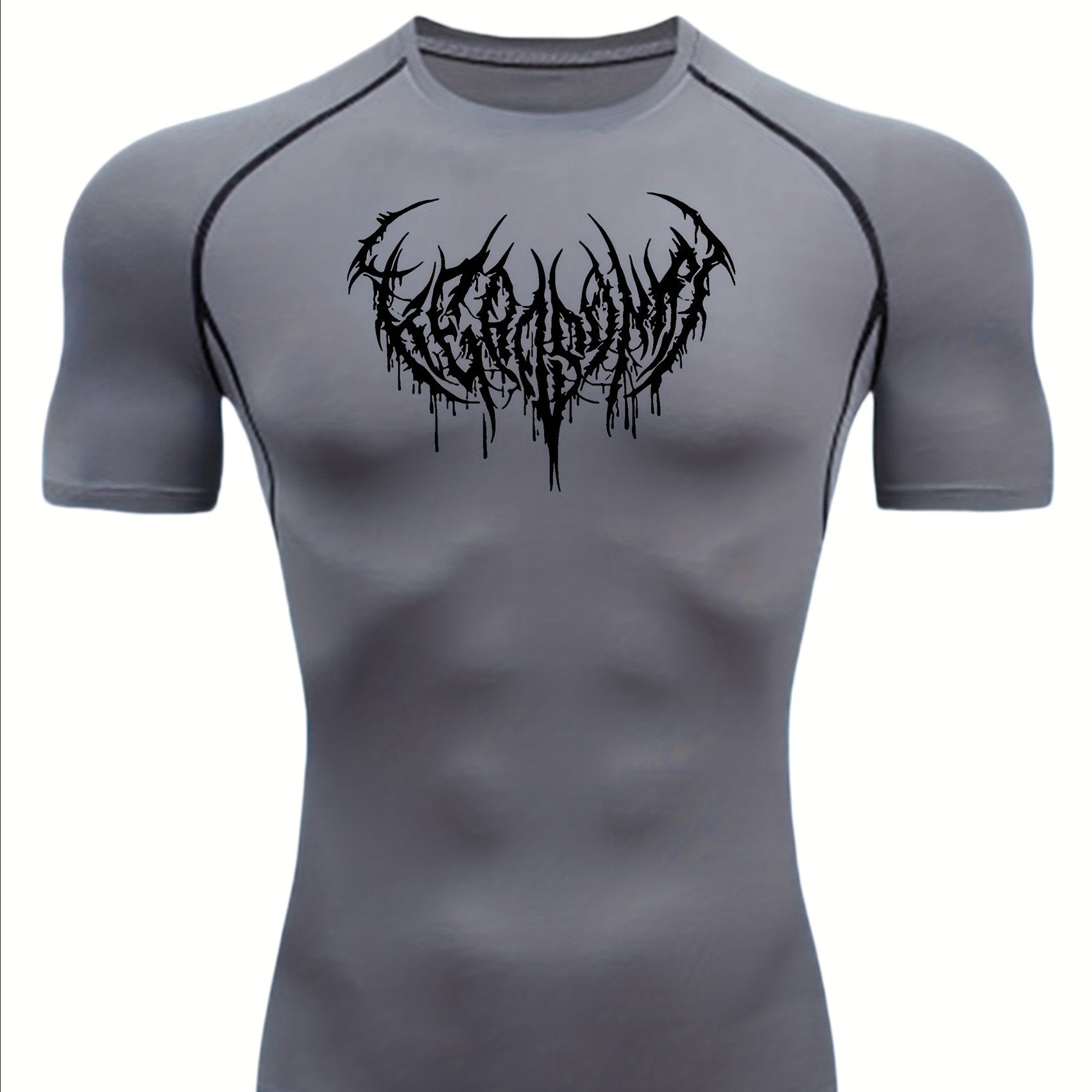 T-shirt compression homme, séchage rapide, tissu respirant et extensible, motif musculaire, maintien slim, idéal gym, cyclisme, boxe et entraînement.