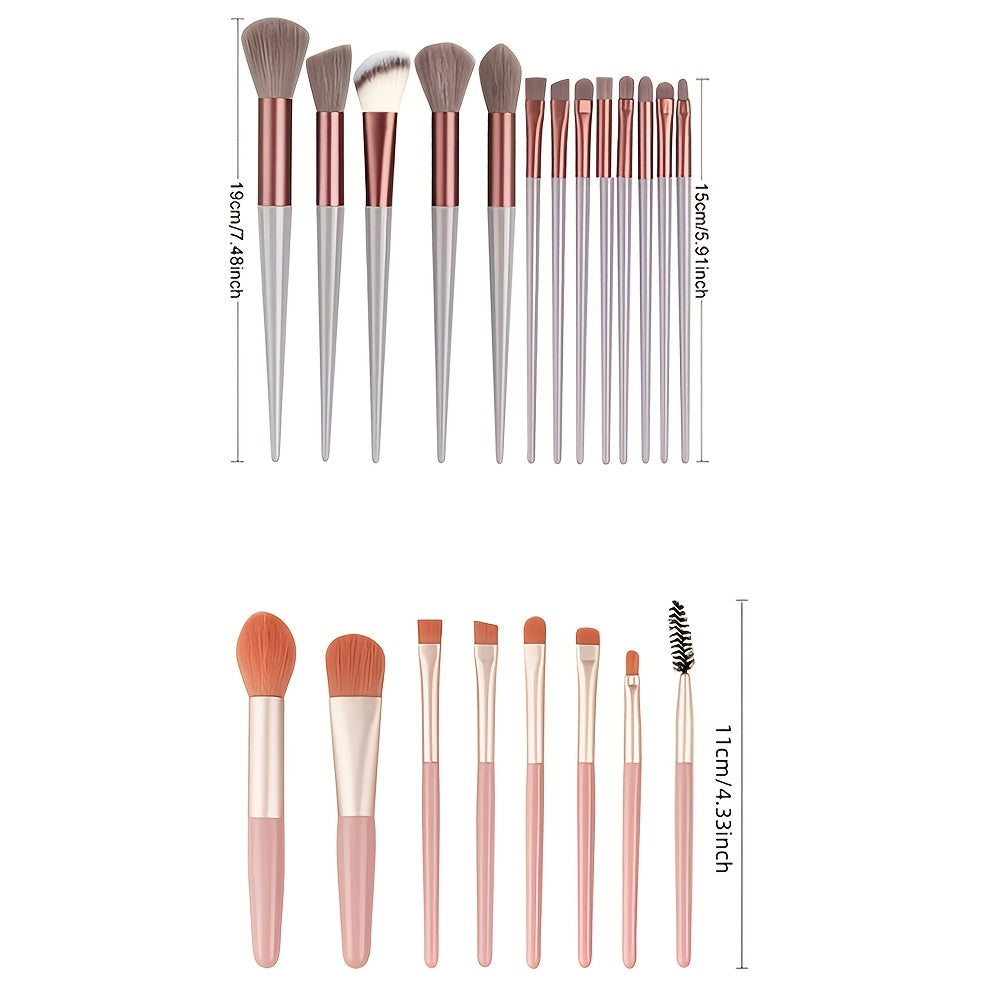Set de 8 ou 13 pinceaux de maquillage à poils synthétiques doux, incluant fond de teint, fard à paupières, rouge à lèvres, idéal débutants et pros.