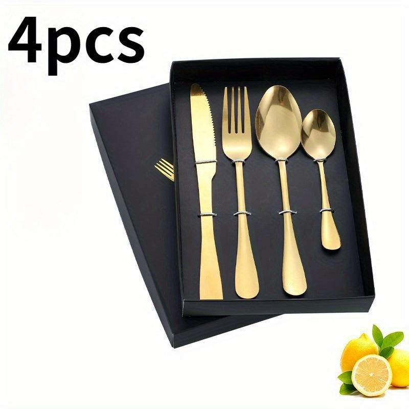 Set de Couverts en Acier Inoxydable : Acier haute qualité, finition miroir, lavable au lave-vaisselle, idéal cuisine, restaurant et camping.