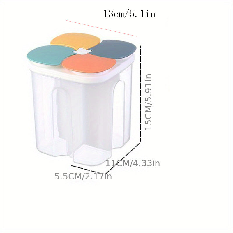 1pc 4 Grids Food Storage Containers With Lids, Clear Airtight Square Food Storage Tank, Multi-grid Moisture-proof Transparent Sealed Fresh-keeping Box, For Cereal, Rice, Pasta, Spice, Tea, Nuts And Beans, Food Jars & Canister