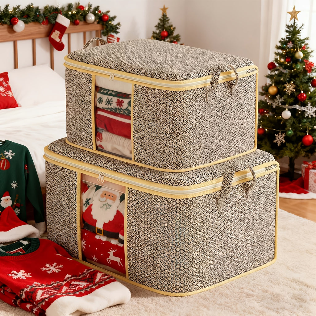 TUZA 1pc Large Heavy-Duty Soft Non-Woven Fabric Storage Bag with Zipper Closure, 4 Carry Handles &amp; Window - Queen/King Comforter, Bedding, Blanket, Clothes Organizer - Heavy Items Capacity (Bed Pillows, Protectors)