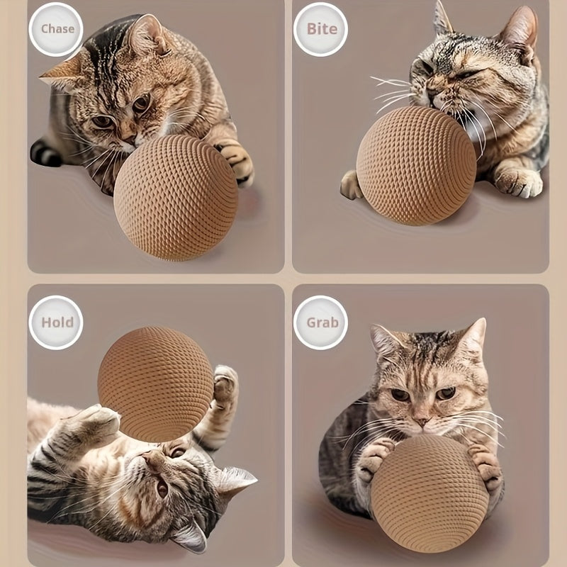 Balle jouet en sisal naturel, durable et résistante, produit un son sans batterie, idéale chats moyens, parfaite jeux intérieurs/extérieur.