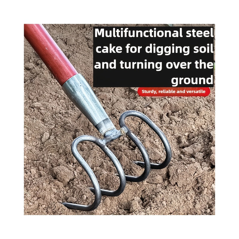 Multi-purpose heavy-duty steel rake, suitable for soil digging and tilling, land reclamation. Ideal for gardens, construction sites, and beach cleaning. Designed with durable metal for easy use in harsh conditions, it is a gar