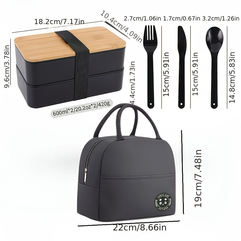 Japanese-Style Bento Box with Insulated Bag &amp; Bamboo Lid - Microwave-Safe Large Lunch Box, Multi-Compartment PP/Wood Meal Container for, Office, Travel - Portable Japanese Lunch Tote with Dividers (No Leak)