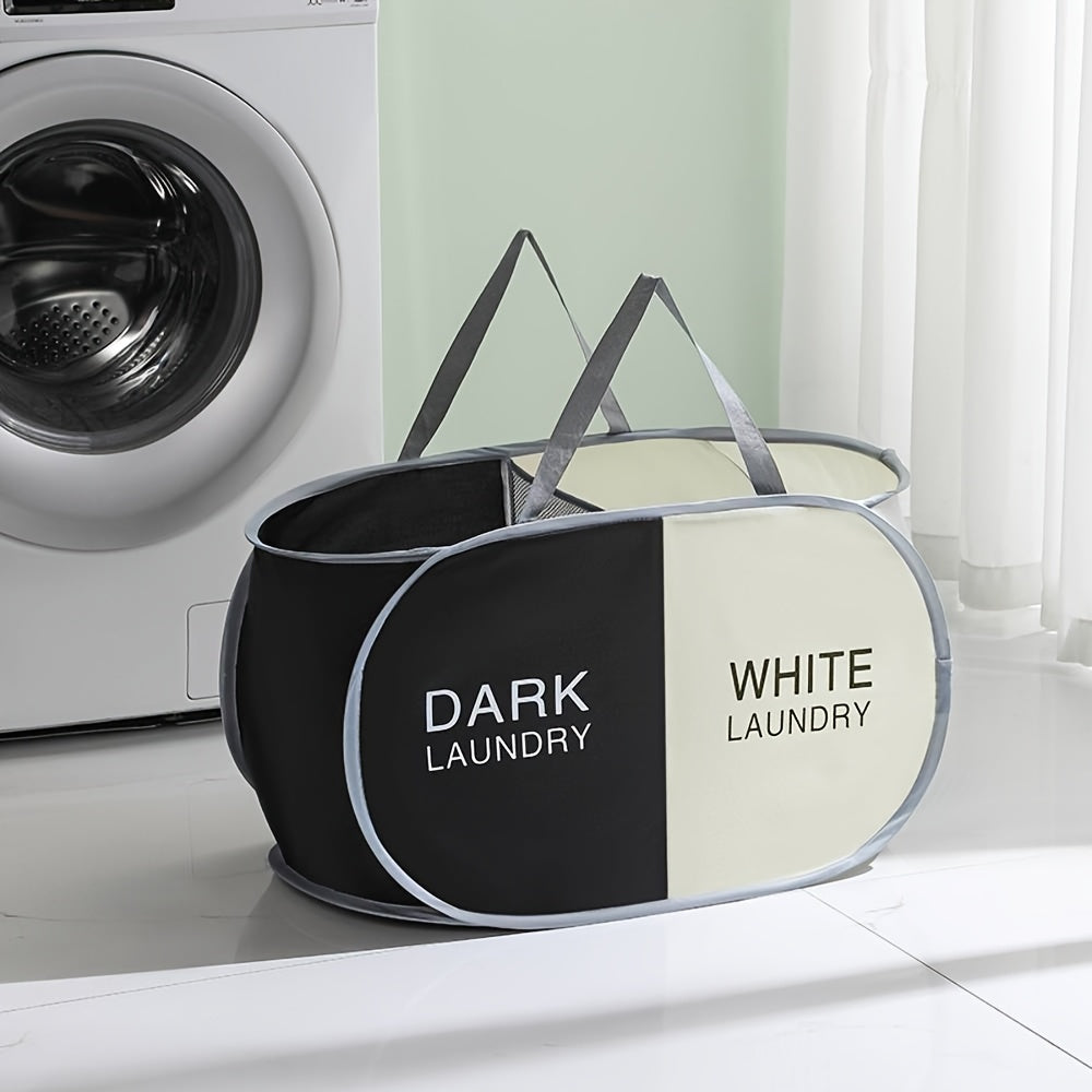 Panier à linge pliable avec poignées doubles, ouverture facile, disponible en 2 ou 3 compartiments, idéal pour maison, chambre ou buanderie.