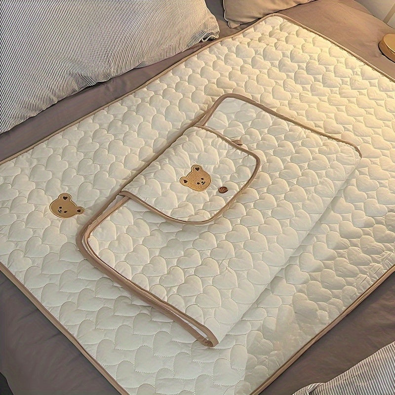 Cream Bear-Patterned Portable Diaper Changing Pad - Foldable, Breathable Polyester with Adjustable Strap for Travel &amp; Short Trips, Short Trip Essentials | Foldable Pad | Secure Closure, Diaper Pouch