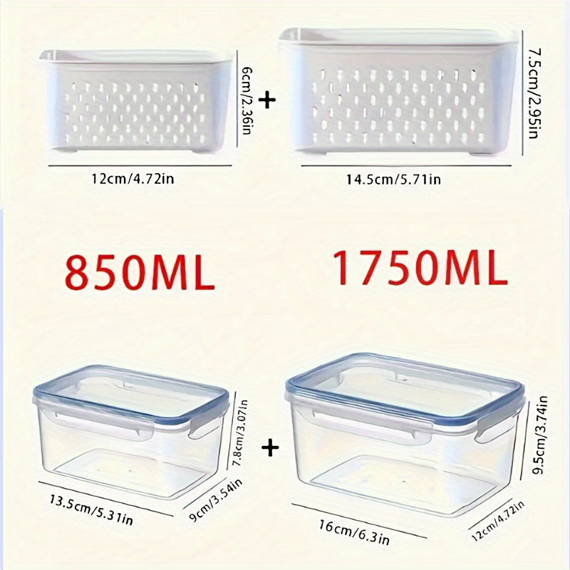 Premium Leak-Proof 4pcs/Set - Food Storage Containers, 2-Layer Airtight Design - Reusable &amp; Stackable Kitchen Organizers for Easy Meal Prep - Perfect for Fruits, Vegetables, Meat &amp; Grains