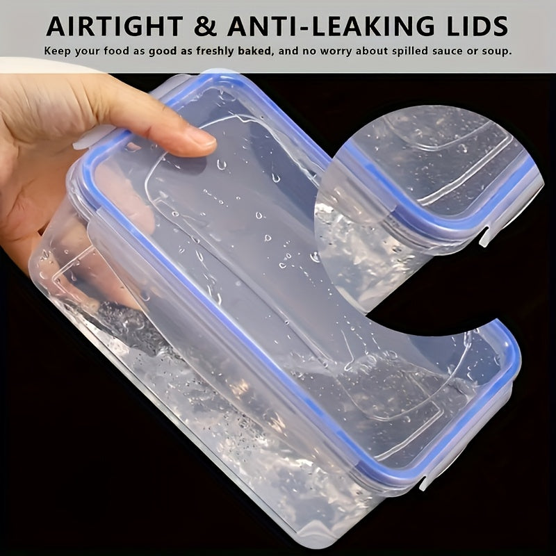 8pcs Set Multi-Size Kitchen Fresh-Keeping Plastic Lunch Boxes | 4 Containers + 4 Lids, Rectangular, Flip Top Closure, Reusable, Microwaveable, Anti-Odor, Ideal for Vegetables, Fruits, Snacks Storage, Freezer Safe, Space-Savin