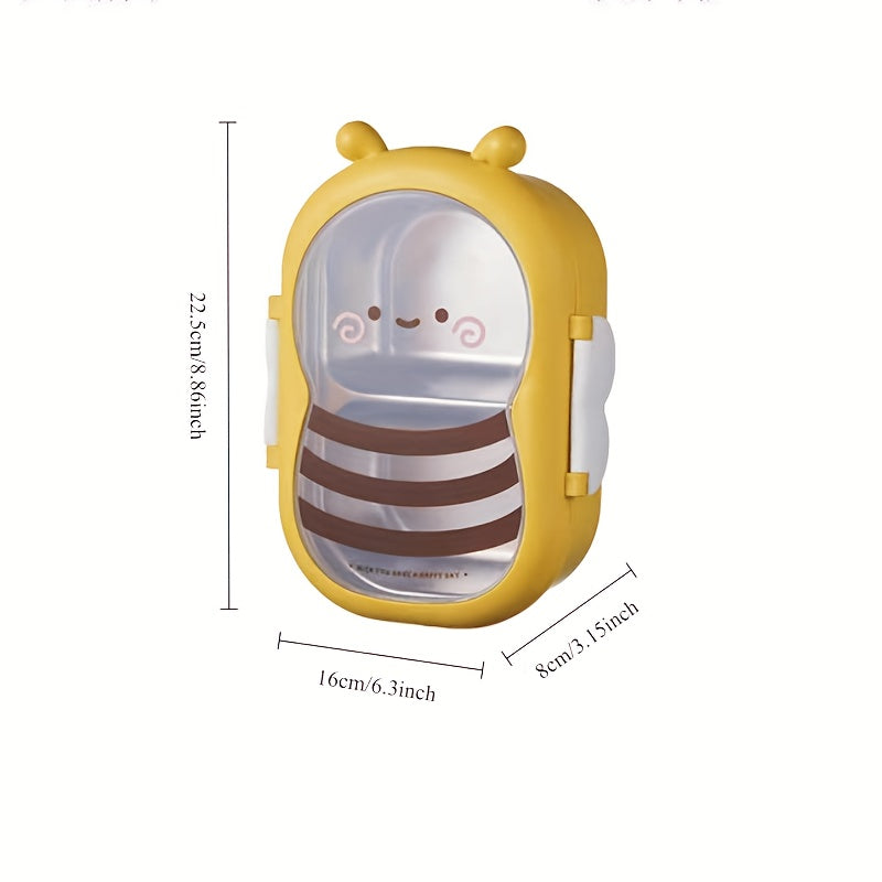 Leakproof Cartoon Bee Insulated Lunch Box - Stainless Steel Bento with Food-Grade Compartments, Thermal Meal Container for Students &amp; Workers, Hand Washable
