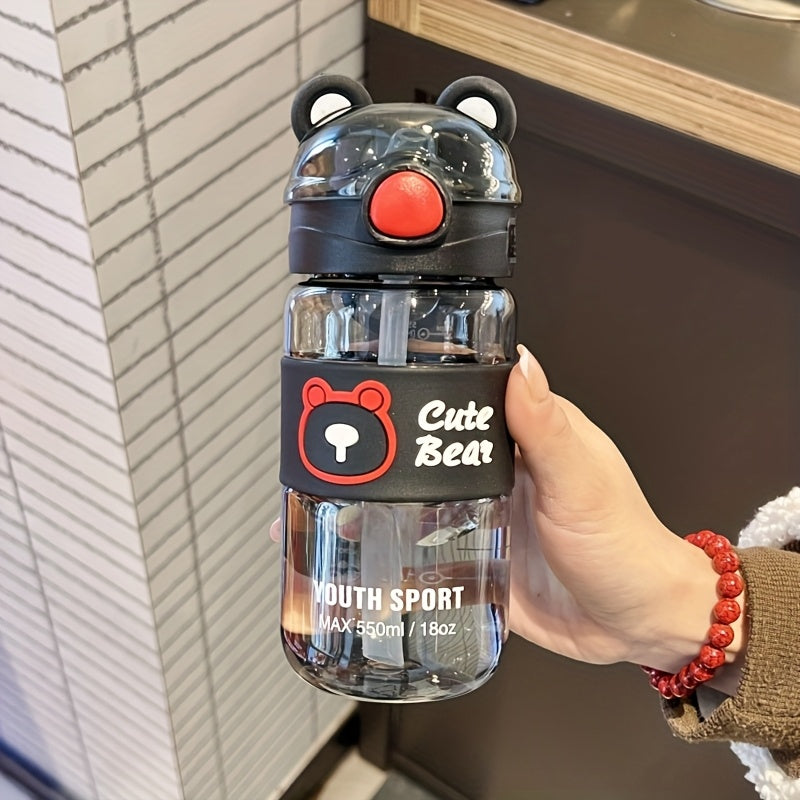 550ml/650ml Cute Bear Cartoon Portable Water Bottle with Straw, High-Value School Cup with Lifting Handle – Perfect for Summer/Winter Drinks, Outdoor Sports, Fitness, Travel, Camping, School, Halloween &amp; Christmas Gifts, Wa