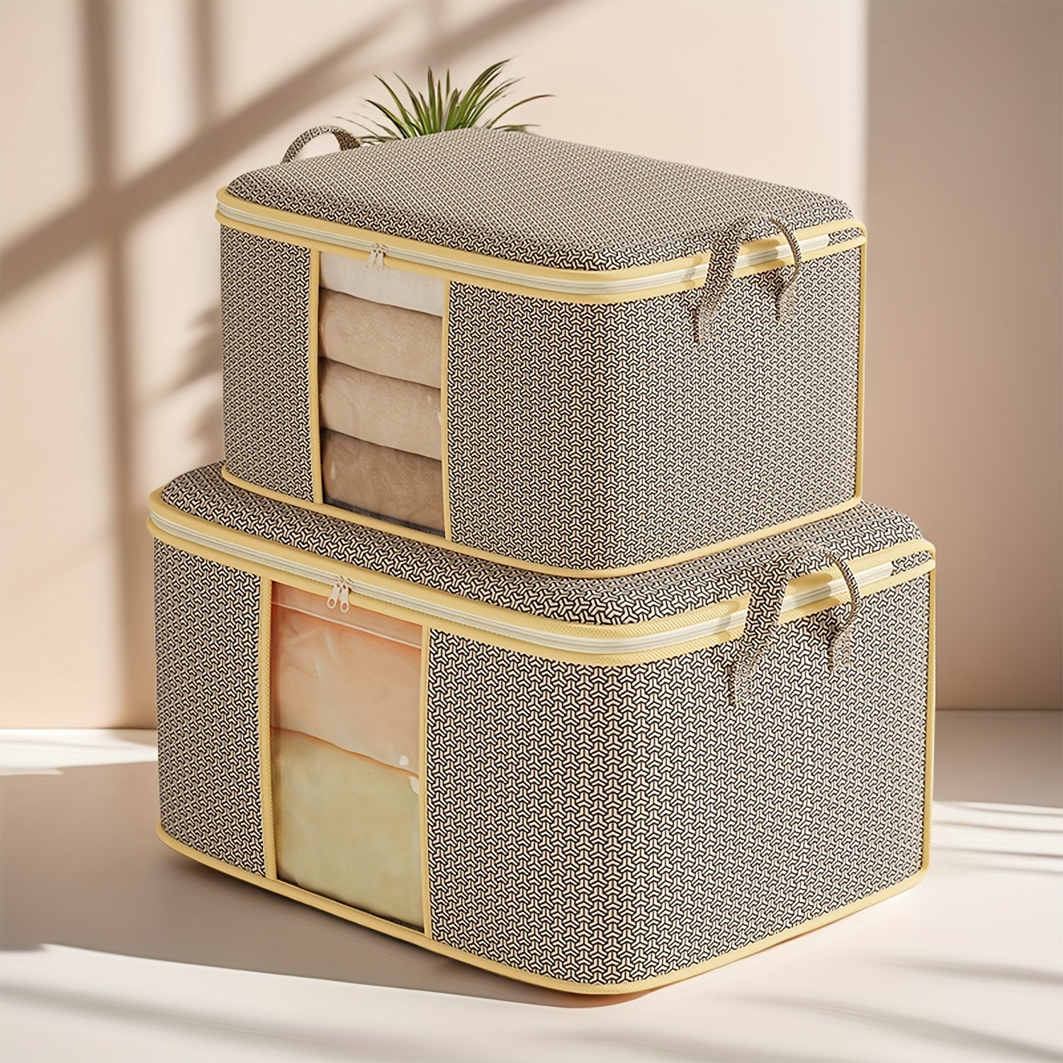 2pcs Heavy-Duty Storage Moving Bags | Quilt and Blanket Storage with Handles Set, Clear Window, Fabric Material, Contemporary Style, Multipurpose Use - TUZA, Under-Bed Storage