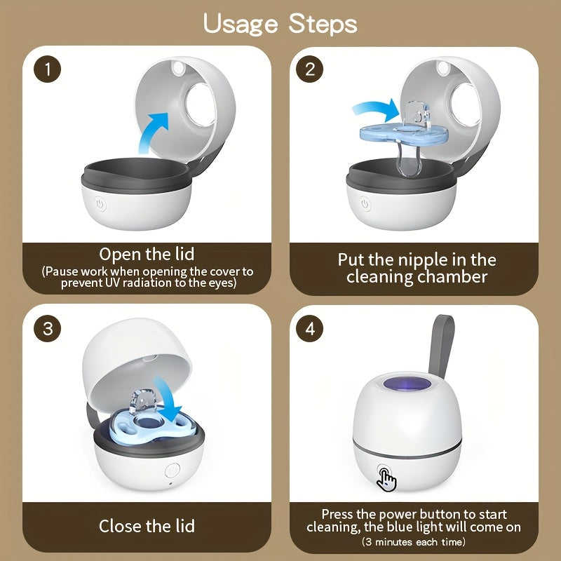 MOMMED Portable USB Rechargeable Pacifier Cleaner - Multi-Purpose UV Sanitizer for Pacifier Parts, Headphones, Earrings &amp; More, Compact Design with Blue Light Indicator, Easy to Clean, Travel-Friendly, USB Rechargeable Cleane