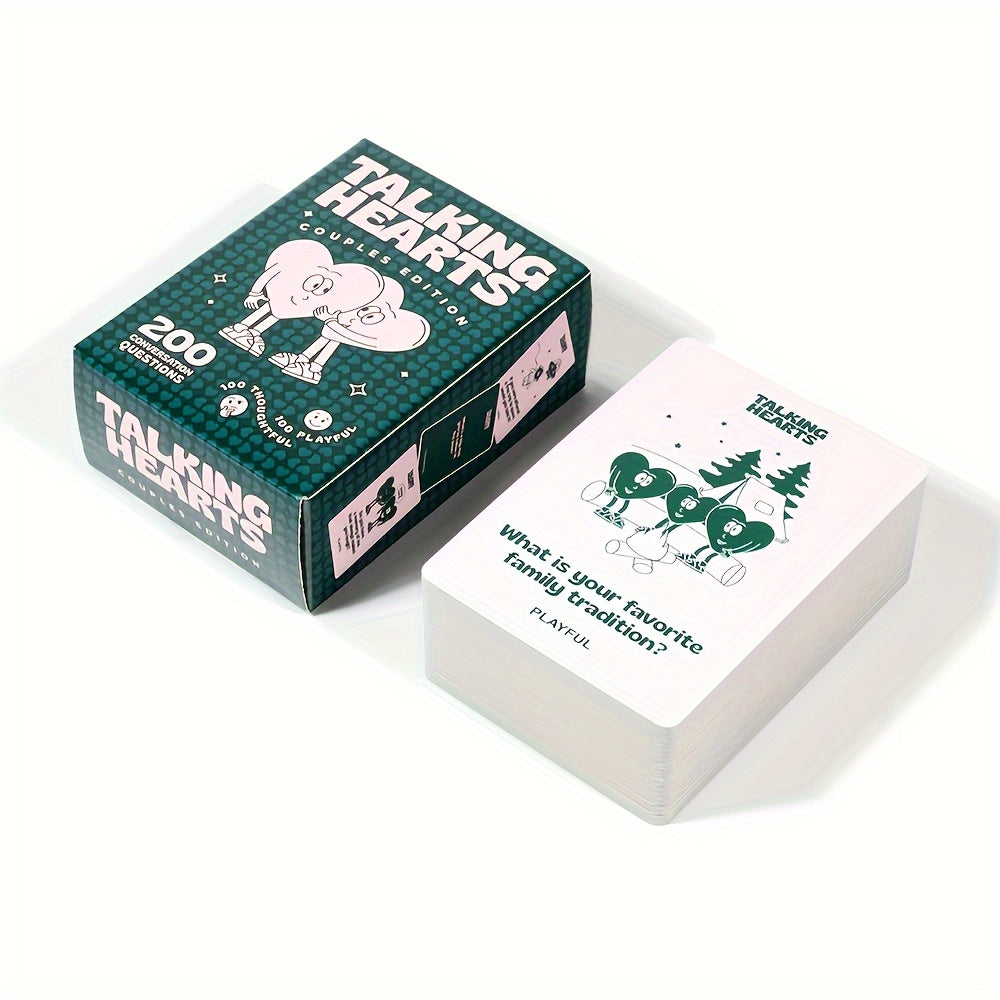 Cartes de conversation cœur, 200 questions plus 2 jokers, jeu romantique pour couples, idéal rendez-vous, voyage ou Saint-Valentin.