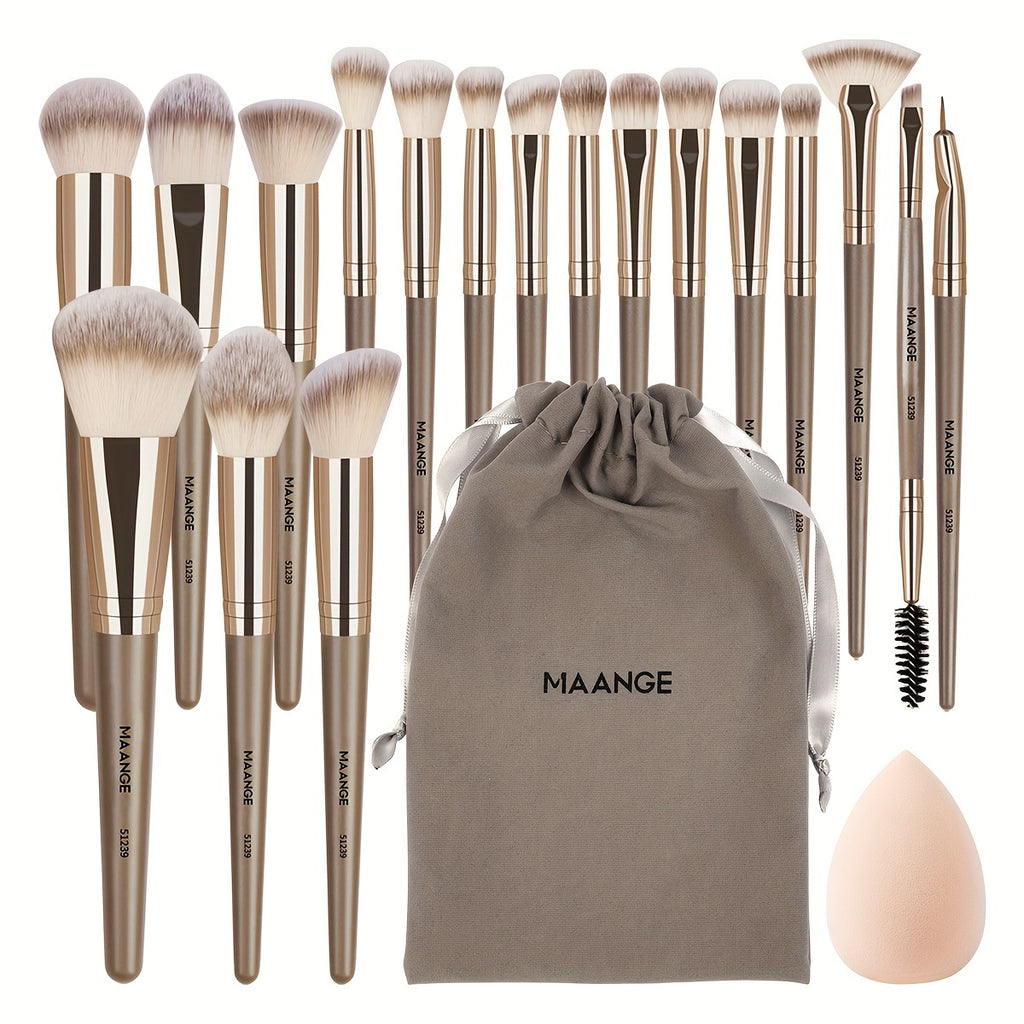 MAANGE 20pcs Professional Makeup Brush Set, Including 18 Makeup Brushes + Flannel Bag + 1 Large Water Drop Makeup Egg, Soft Bristle Makeup Brush, Foundation Brush, Eyeshadow Brush, Blending Brush, Concealer Brush, Eyeliner Brush
