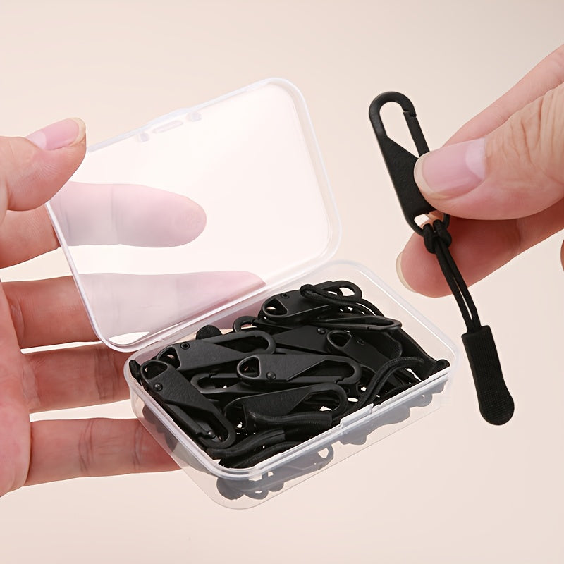 Lot de 41 tirettes de fermeture éclair noires, doubles faces, avec curseur détachable, idéales pour bagages, vêtements, sacs et accessoires outdoor.