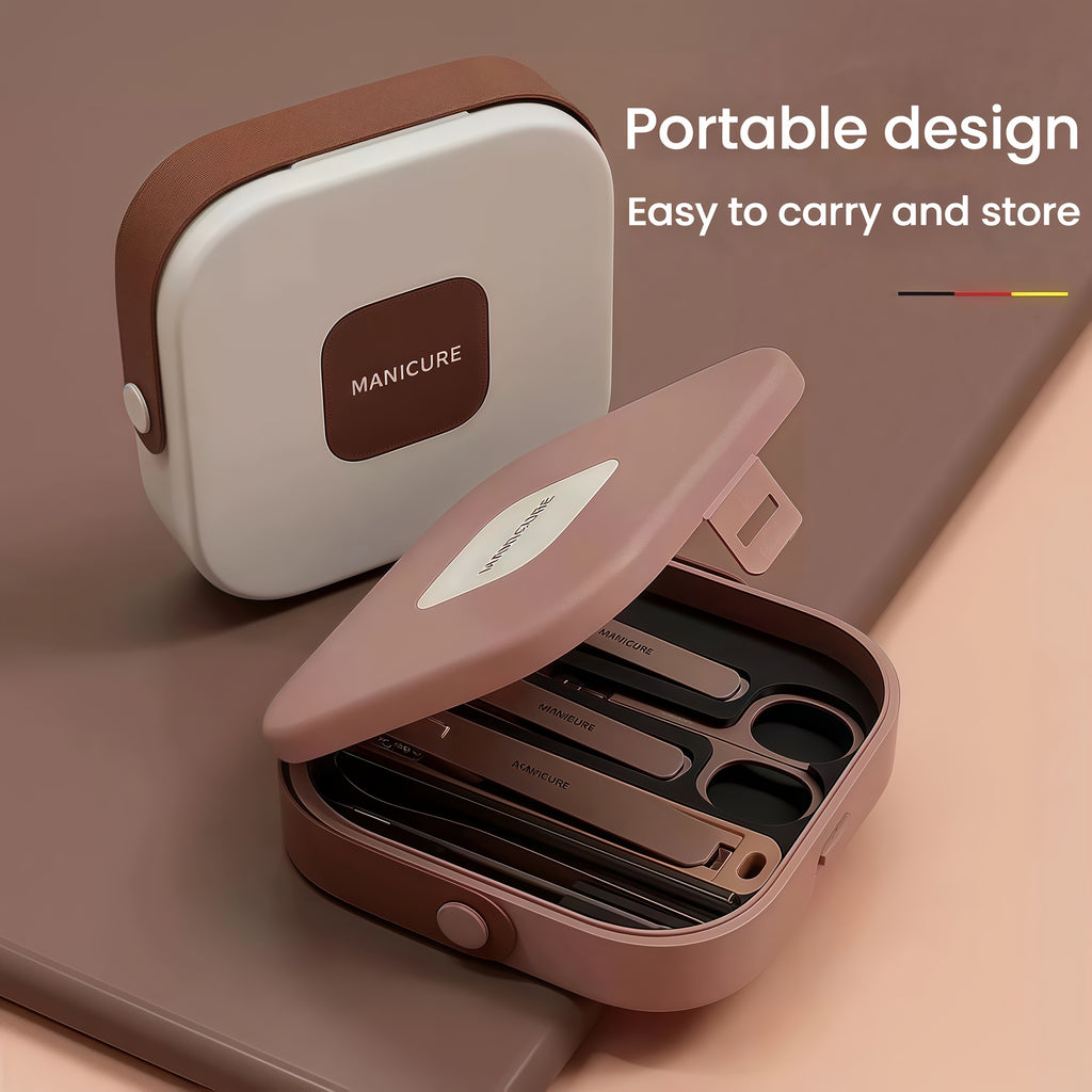 Set de 8 coupe-ongles en acier inoxydable avec boîte de rangement, étanche et portable, parfait pour soins personnels et voyage.