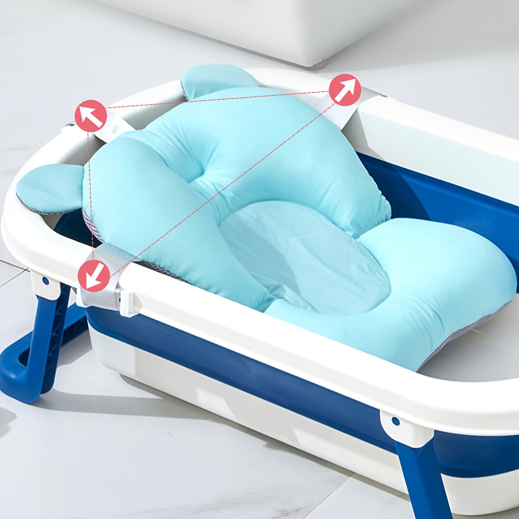 Tapis de bain flottant pour bébé en forme d’ours, coussin respirant avec sangles ajustables, confortable et pratique pour bain mains libres.