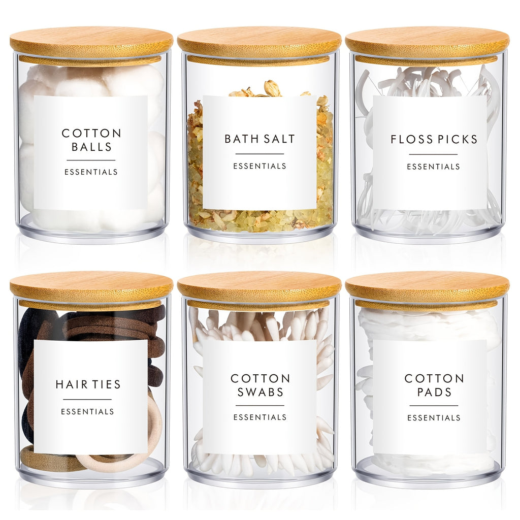 Lot de 4 ou 6 pots transparents de 10 oz avec couvercles, idéal pour cotons, maquillage et accessoires de salle de bain.