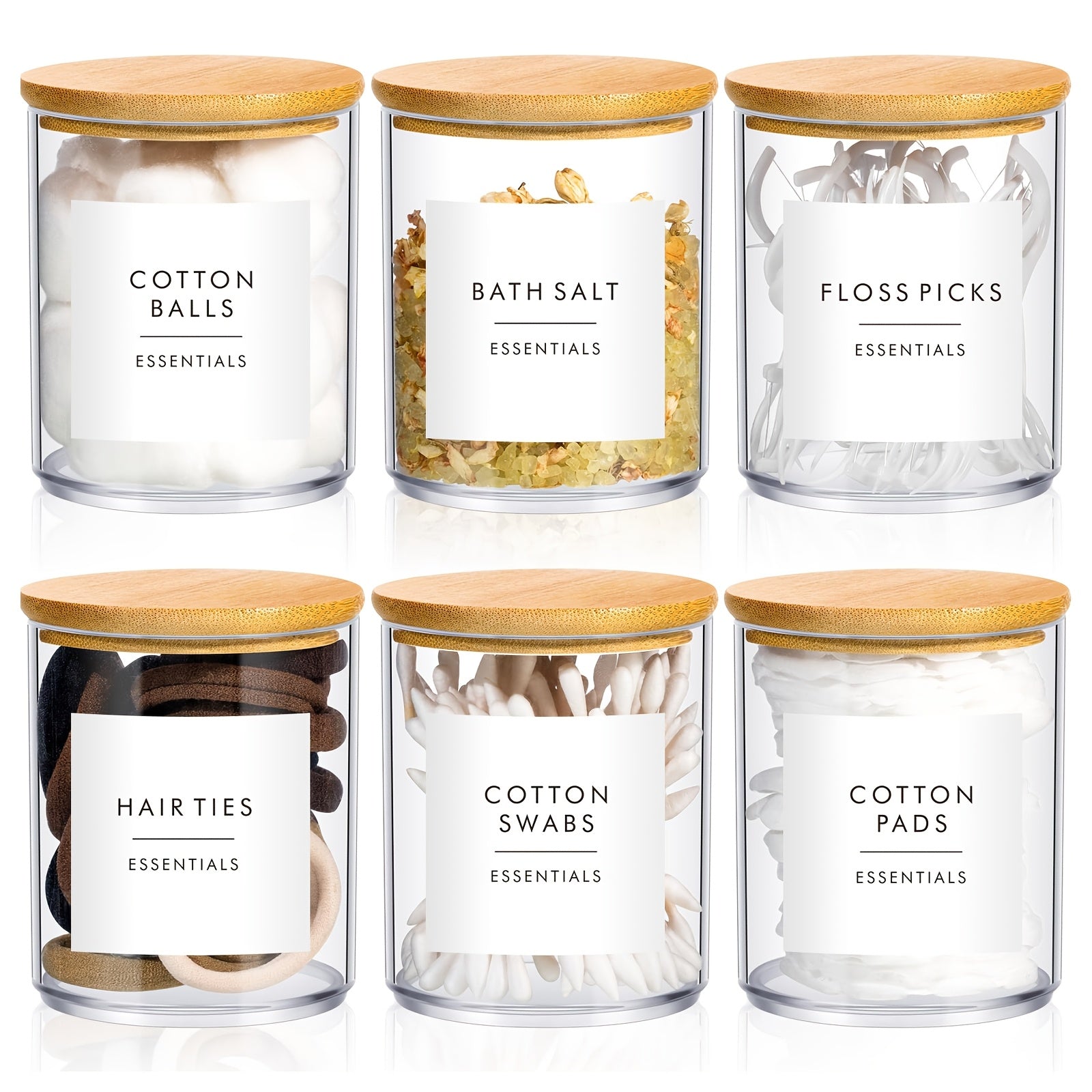 Lot de 4 ou 6 pots transparents de 10 oz avec couvercles, idéal pour cotons, maquillage et accessoires de salle de bain.