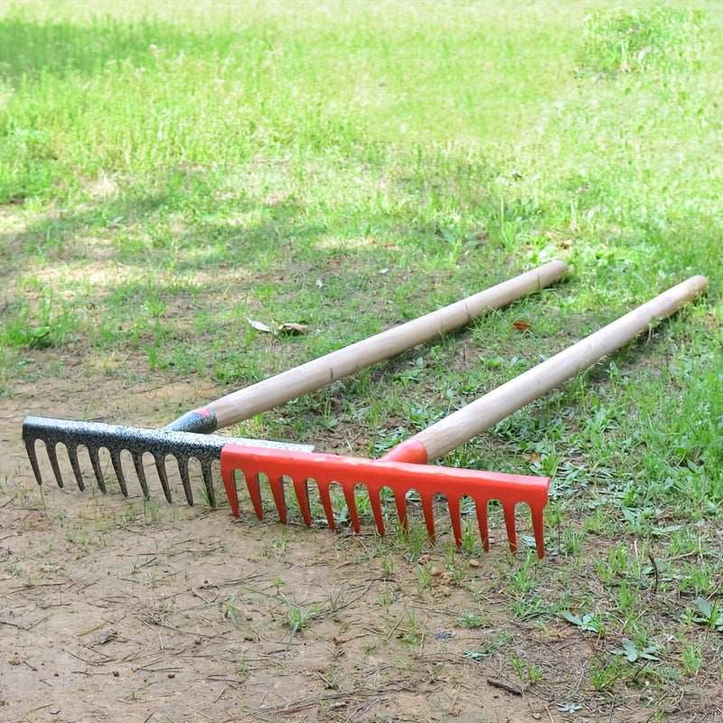 1pc Heavy-Duty Metal Garden Weeding &amp; Leaf Rake - Ergonomic Handle, Durable Metal Tines for Efficient Weed Removal, Ideal for Outdoor Lawn &amp; Garden Maintenance, Garden Weeding Tool, Sturdy Construction, Robust Tool Design