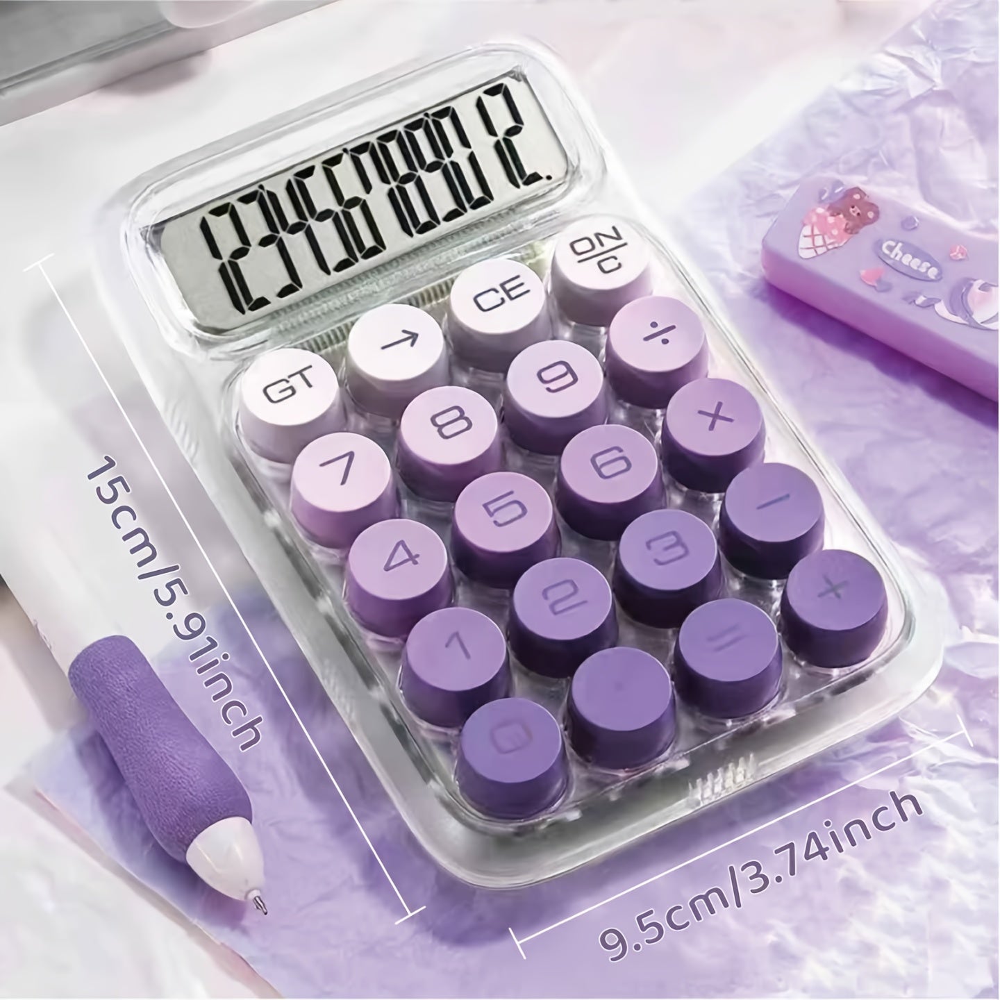 Calculatrice transparente Dopamine avec grand écran 12 chiffres, touches ergonomiques, design compact et durable, idéale pour bureau ou besoins spécifiques.