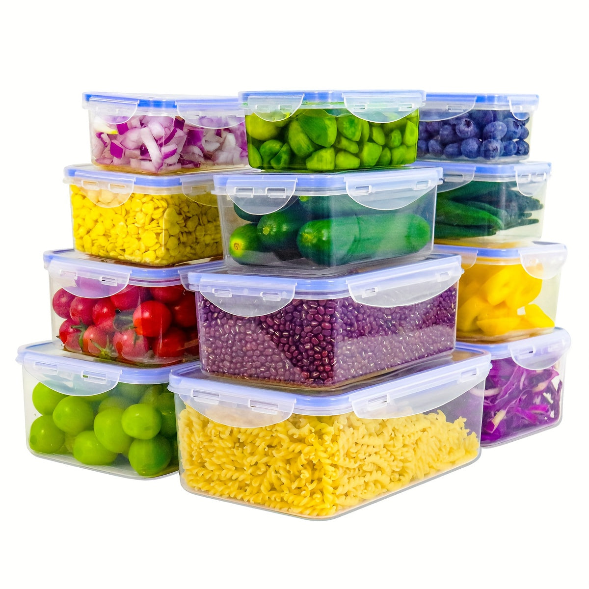 8pcs Set Multi-Size Kitchen Fresh-Keeping Plastic Lunch Boxes | 4 Containers + 4 Lids, Rectangular, Flip Top Closure, Reusable, Microwaveable, Anti-Odor, Ideal for Vegetables, Fruits, Snacks Storage, Freezer Safe, Space-Savin