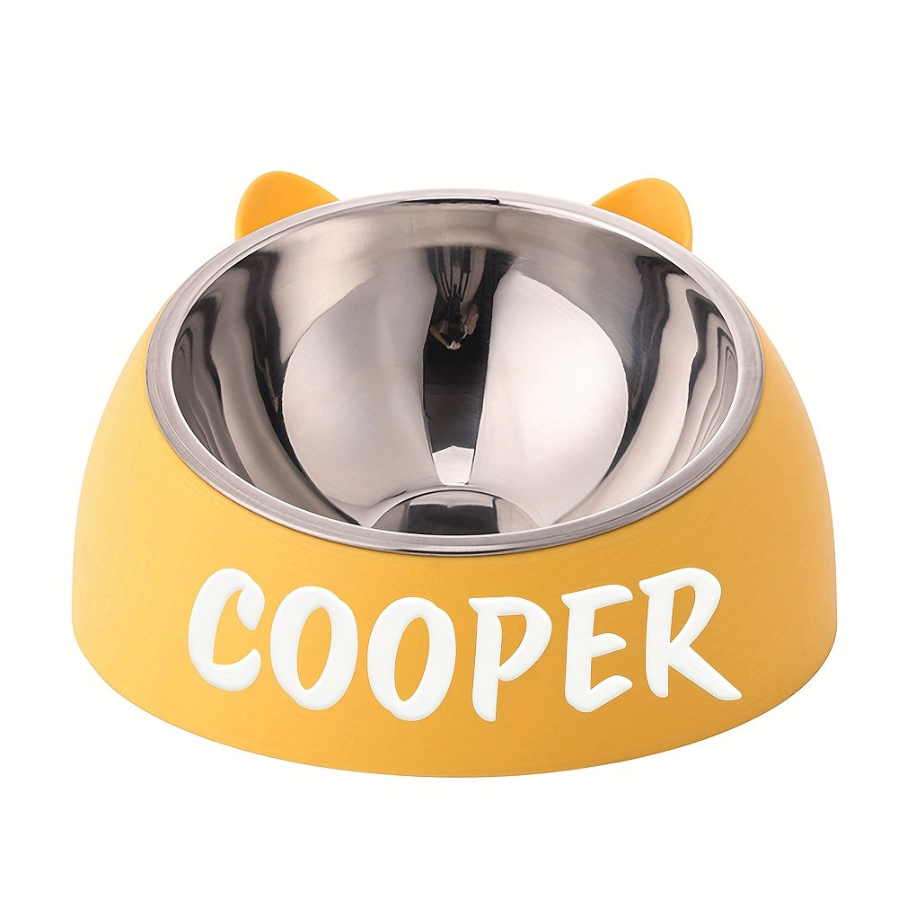Bol incliné personnalisé en acier inoxydable pour chats et chiens, protège le cou, gravure possible, durable, accessoire repas idéal pour animaux.