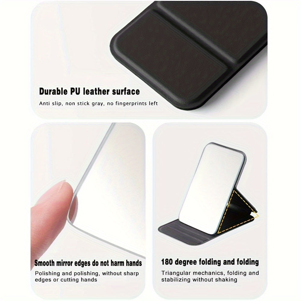 Miroir de maquillage pliable portable, design floral noir et doré, léger, étanche et anti-poussière, parfait cadeau pour enseignants et proches.