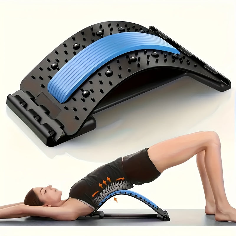 3-Level Adjustable Back Stretcher & Posture Corrector | Ergonomic Lumbar Support with Massage Function, Secure Grip Handles, for Upper & Lower Back, Office, Car, Home Use, Durable PP Construction.