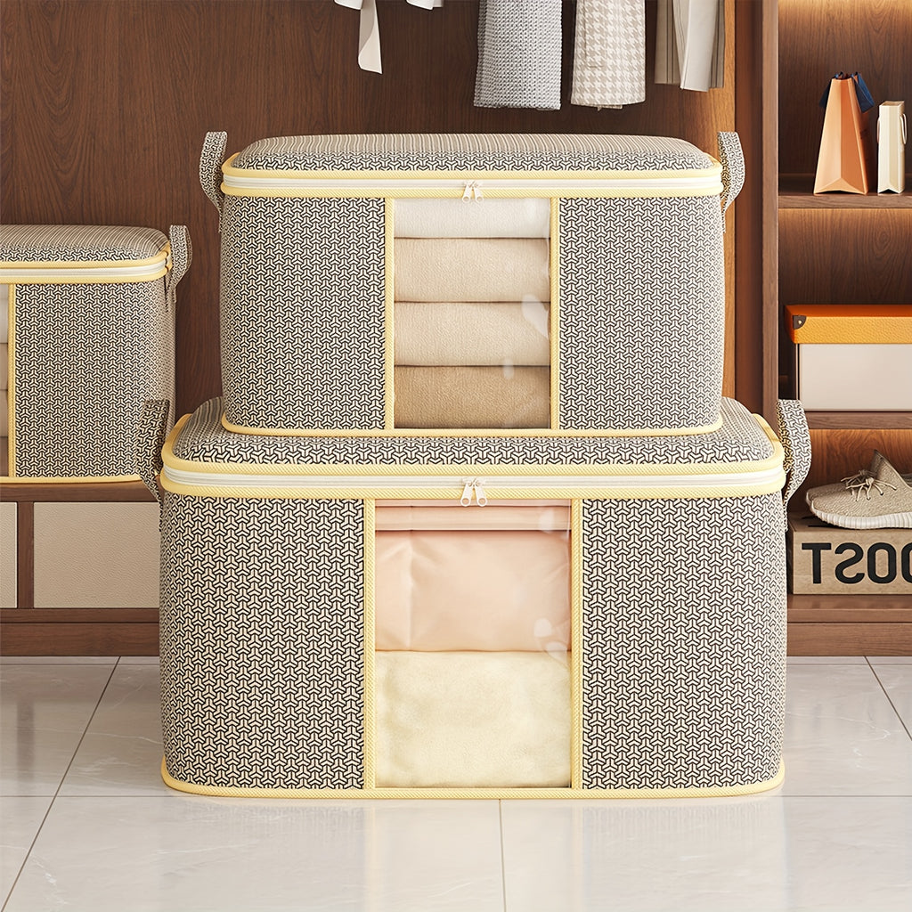 TUZA 1pc Large Heavy-Duty Soft Non-Woven Fabric Storage Bag with Zipper Closure, 4 Carry Handles &amp; Window - Queen/King Comforter, Bedding, Blanket, Clothes Organizer - Heavy Items Capacity (Bed Pillows, Protectors)