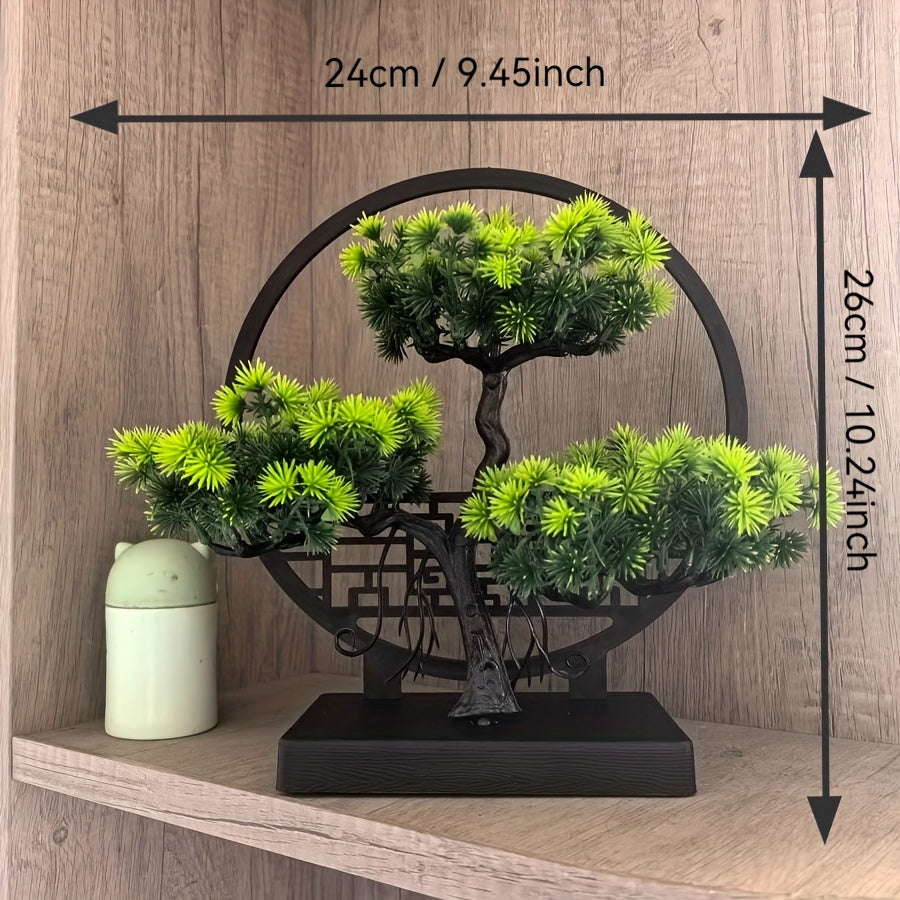 Bonsaï artificiel pin avec socle, plante verte réaliste, décor table pour chambre, salon ou bureau, idéal Noël et Thanksgiving.
