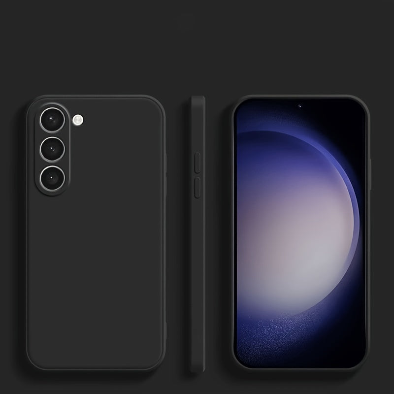 Coque carrée en silicone à bords droits pour Samsung Galaxy, offrant protection antichoc, prise en main sécurisée et design moderne minimaliste.