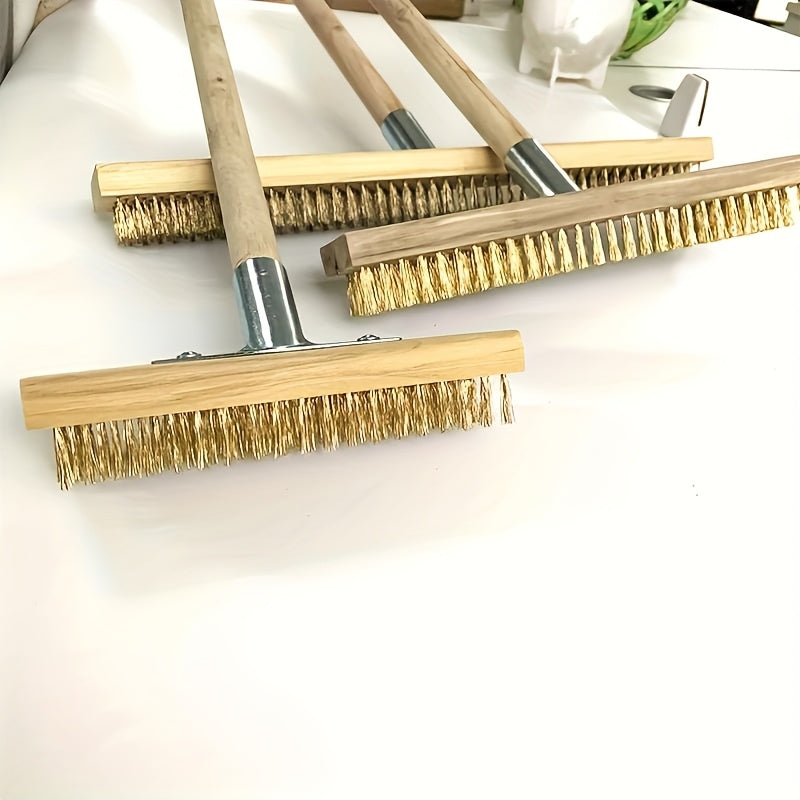 فرشاة أرضية سلكية شديدة التحمل بشعيرات معدنية - أداة تنظيف يدوية لإزالة الطحالب والحطام بكفاءة، هيكل حديدي قوي للأسطح المعدنية وتنظيف الحدائق، فرشاة تنظيف حدائق متينة، فرشاة تنظيف الحدائق،