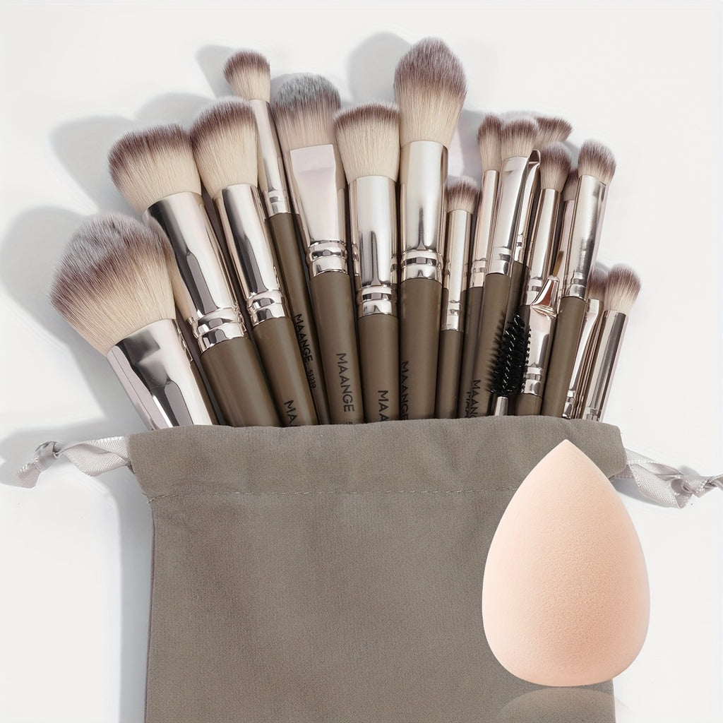 MAANGE 20pcs Professional Makeup Brush Set, Including 18 Makeup Brushes + Flannel Bag + 1 Large Water Drop Makeup Egg, Soft Bristle Makeup Brush, Foundation Brush, Eyeshadow Brush, Blending Brush, Concealer Brush, Eyeliner Brush