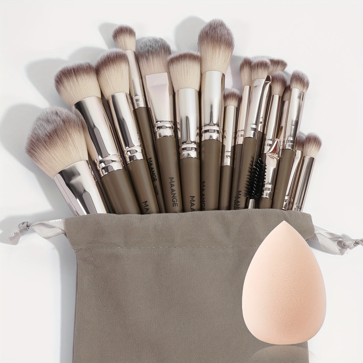 MAANGE 20pcs Professional Makeup Brush Set, Including 18 Makeup Brushes + Flannel Bag + 1 Large Water Drop Makeup Egg, Soft Bristle Makeup Brush, Foundation Brush, Eyeshadow Brush, Blending Brush, Concealer Brush, Eyeliner Brush