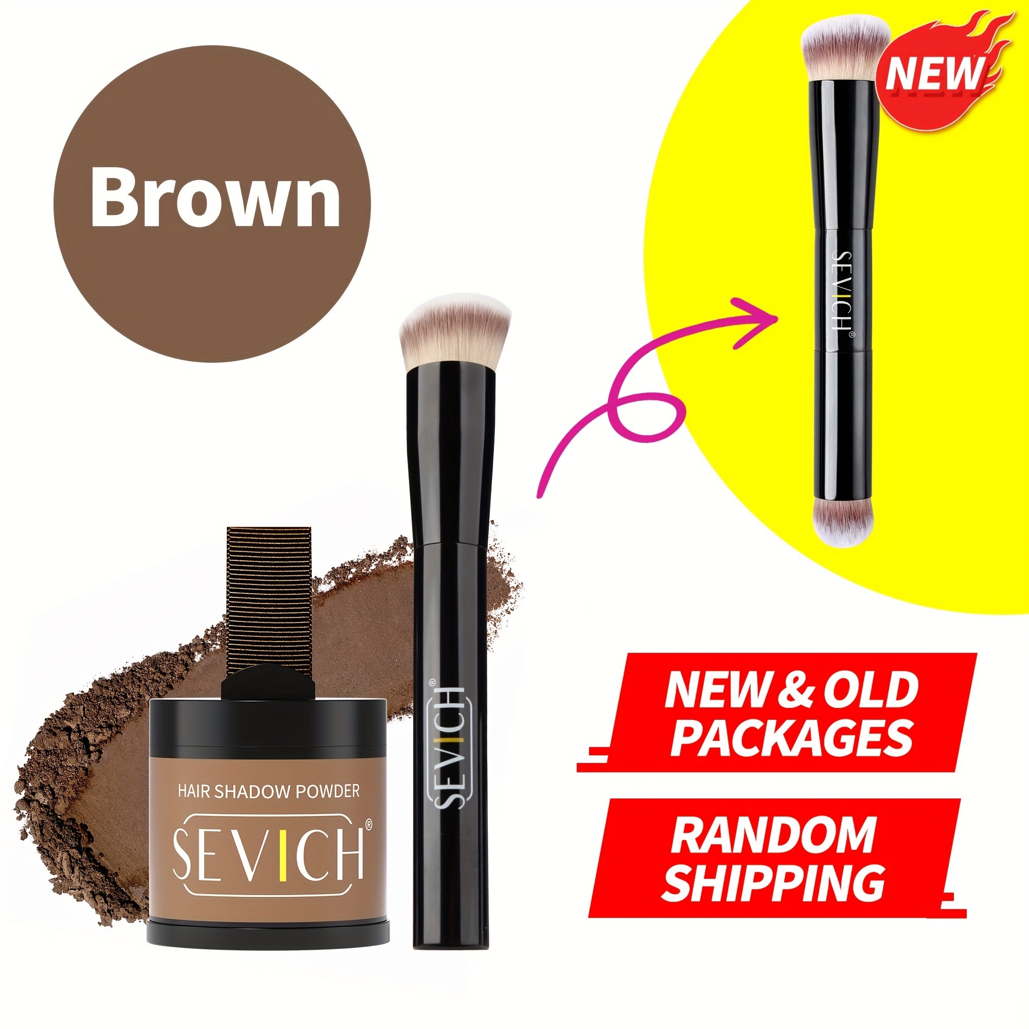 Kit poudre ombre cheveux Sevich avec pinceau, applique uniformément, camoufle instantanément racines et ligne capillaire, effet naturel et waterproof.
