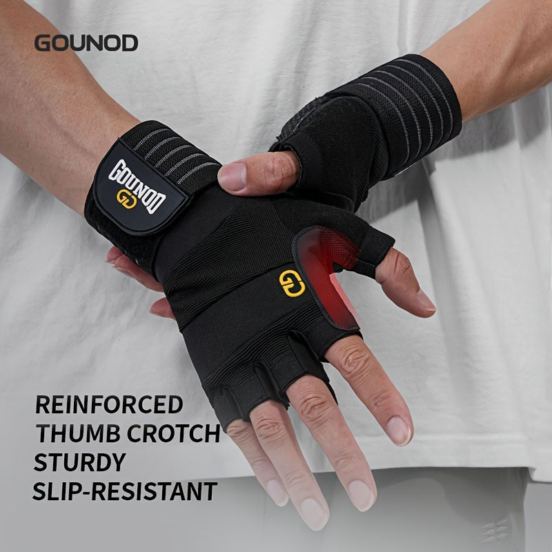 1 Pair GOUNOD Weightlifting Gloves - Reinforced Thumb Crotch, Sturdy Slip-Resistant Design, Adjustable Hook-and-Loop Closure, Black with Yellow Accents for Fitness, Sports &amp; Bodybuilding, Weightlifting Accessories, Sports Han