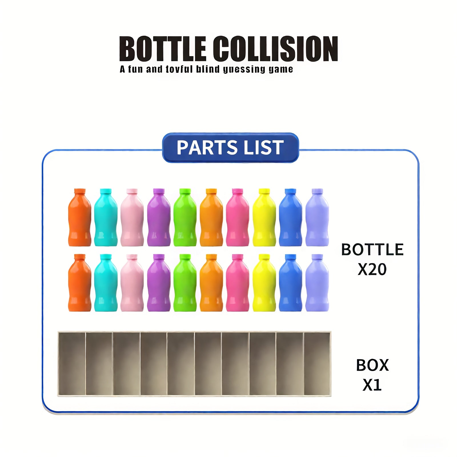 20 bouteilles colorées, 10 couleurs, jeu de devinette à deux joueurs, stimule mémoire et logique, idéal pour fêtes et activités en famille.