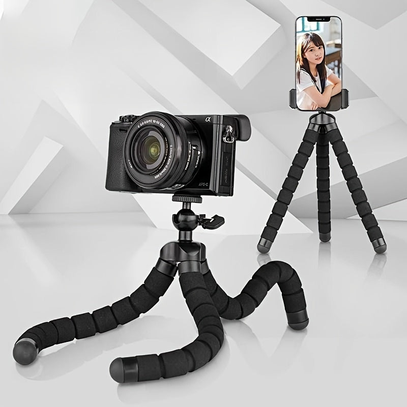 Flexible Octopus Tripod, Small Phone &amp; Camera Holder with Sponge Grip, 360° Rotatable Mini Octopus Stand for Photography and Videography, Portable and Adjustable Bracket with Universal Clip