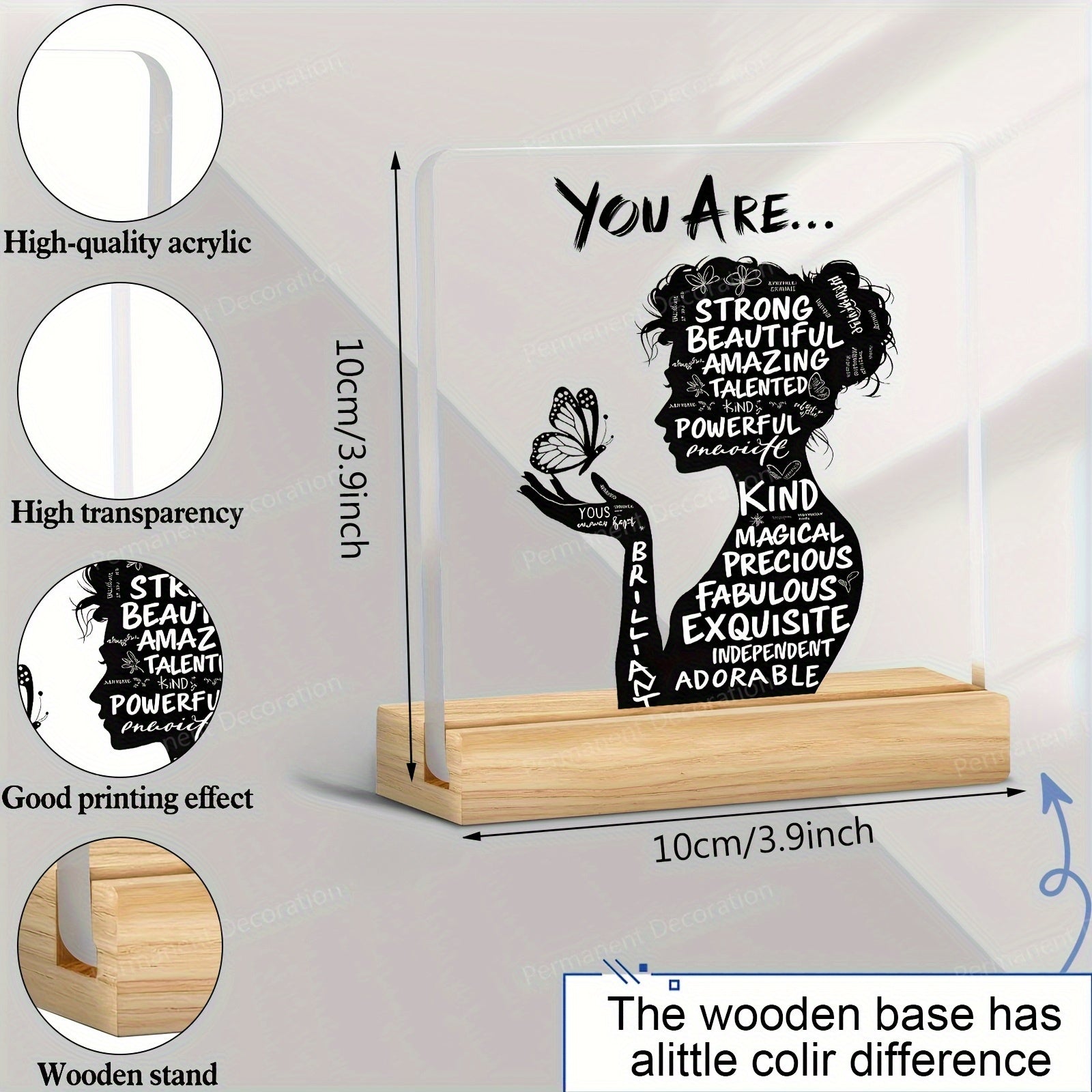 Décoration de bureau acrylique 2D avec affirmations positives « You Are Powerful, Beautiful, Amazing », design élégant, idéale maison, bureau ou café, cadeau parfait.