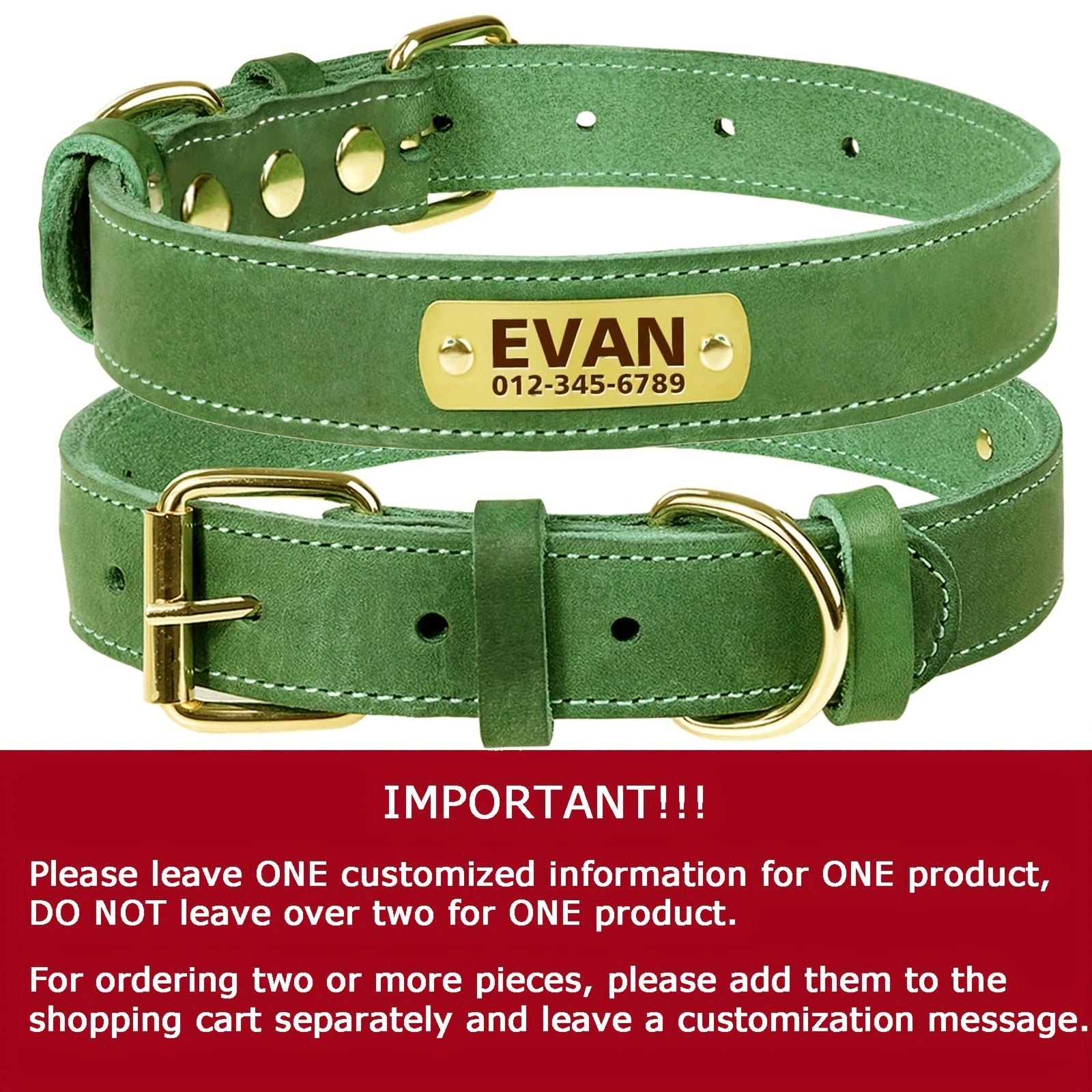 Collier pour chien en cuir personnalisable avec plaque nominative, doux, rembourré, respirant, robuste, boucle métallique antirouille, ajustable pour toutes tailles.