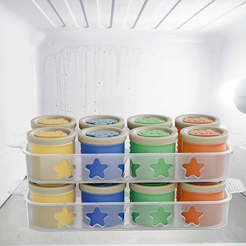 Frozen Food Storage Containers with Lids for Homemade Baby Purees, Vegetables &amp; Fruits, 8-Pack Mini Ice Tray Molds