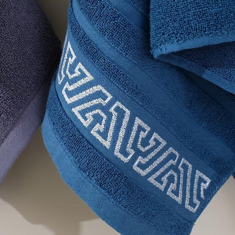 2pcs Large Towels| Heavy Duty| Quick Dry | High Absorbency| Soft Durable Material| Geometric Pattern | Blue Gray White Black| for Adults Spa Hotel Home | Elegant Retro Design| Housewarming Wedding Gift| Hotel Essentials, Spa Ess