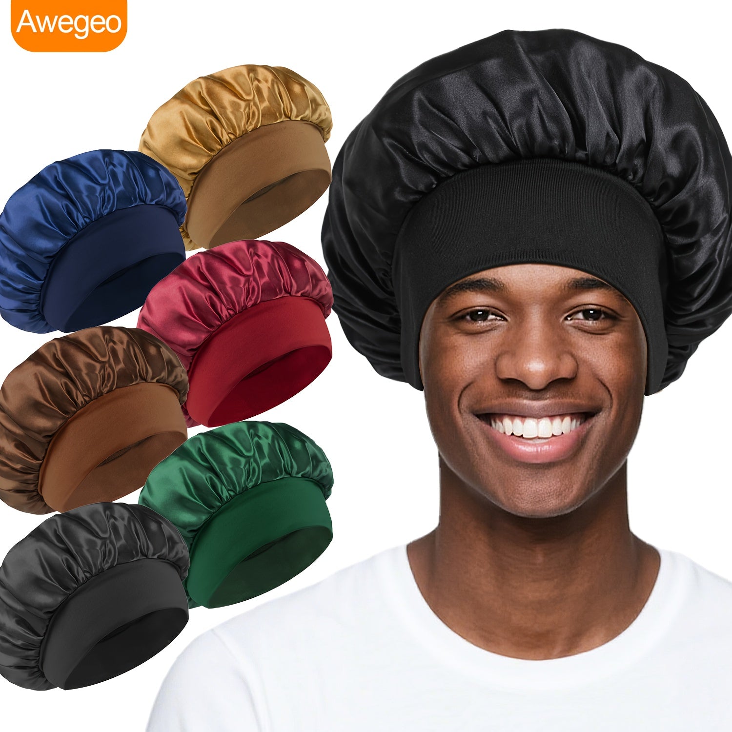 6pcs Men'S Elastic Beanies | Soft and Comfortable Fit, Hair Care Cap, Multiple Colors, Sleeping Cap, Polyester, Unscented - AWEGEO.