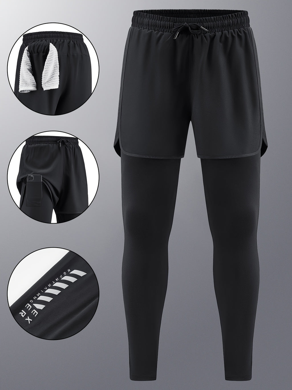 Pantalon de sport homme, séchage rapide, doublure intérieure, extensible avec poches, parfait pour course, basketball et entraînement.