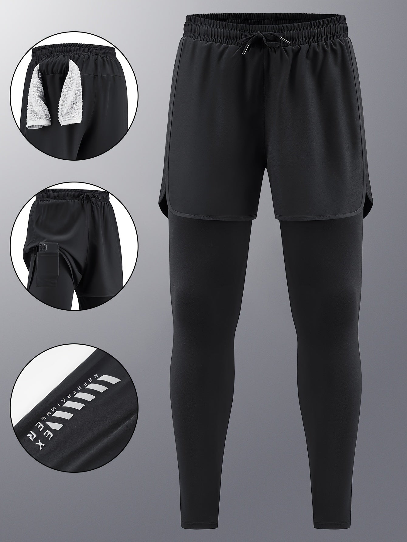 Pantalon de sport homme, séchage rapide, doublure intérieure, extensible avec poches, parfait pour course, basketball et entraînement.
