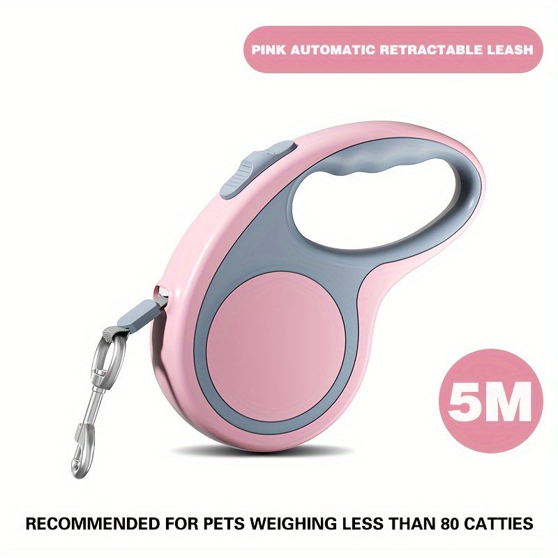 4.88meter Durable Retractable Dog Leash in Pink, Gray, & Black - Ergonomic Handle with Comfort Grip for Small to Medium Dogs and Cats - Tangle-Free, Automatic Extending Lead for Effortless Walks, Leash for Dogs